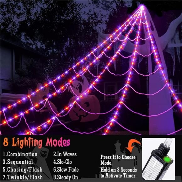 Halloween Spider Web Lights Decoration 250 LED Light up Spider Webs Halloween - Picture 4 of 7